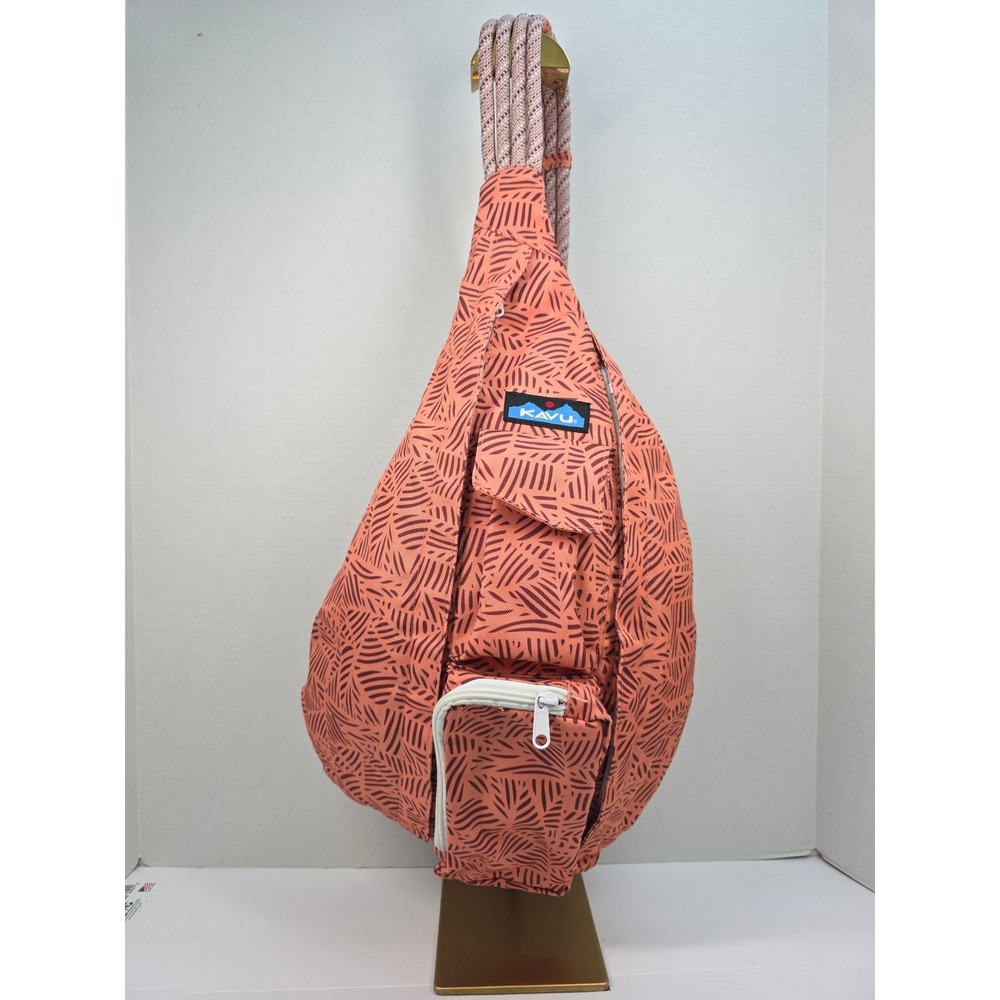 KAVU Rope Bag Sling Backpack Coral Leaf Print Canvas Crossbody Shoulder Bag